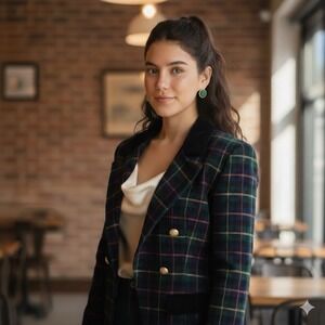 Niki Lee California Vtg Womens Green Blue Plaid Vest Sz M Preppy Y2K Old Money